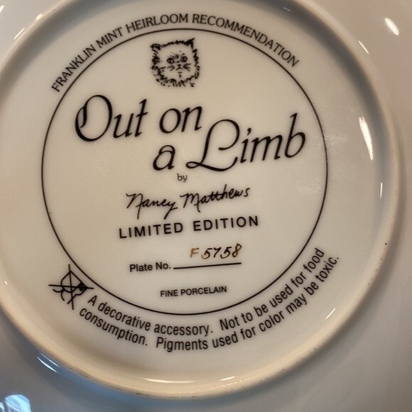 Out on a limb by Nancy Mathews 8” Collectors Plate #F5758 - Picture 4 of 7